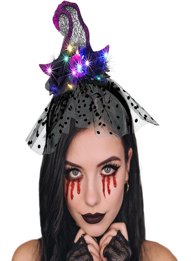 Firuilo Halloween Light Up Headband Glowing Witch Hat Headbands Floral Lace Headpieces LED Spider Web Hair Accessories for Halloween Party Cosplay - Image 1